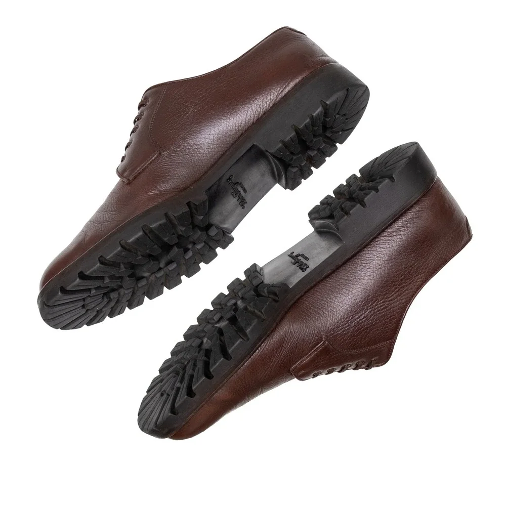 Salvatore Ferragamo Mens Brown Pebbled Leather Lug Sole Derby Shoes 10 D Italy